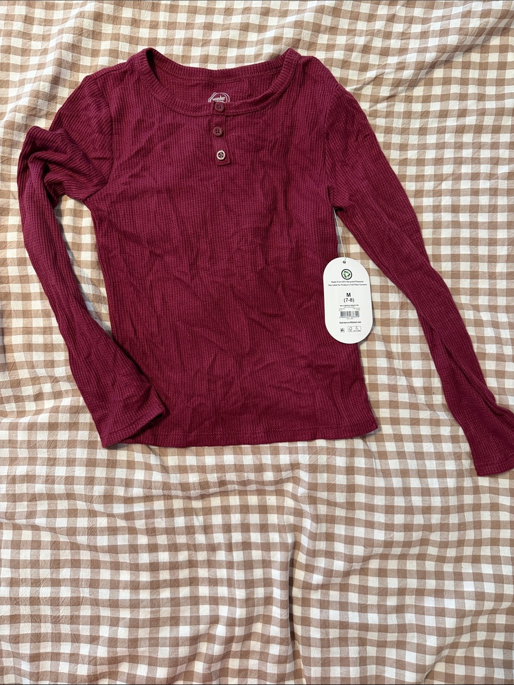 wonder nation Long-Sleeve Ribbed Henley in Berry Red